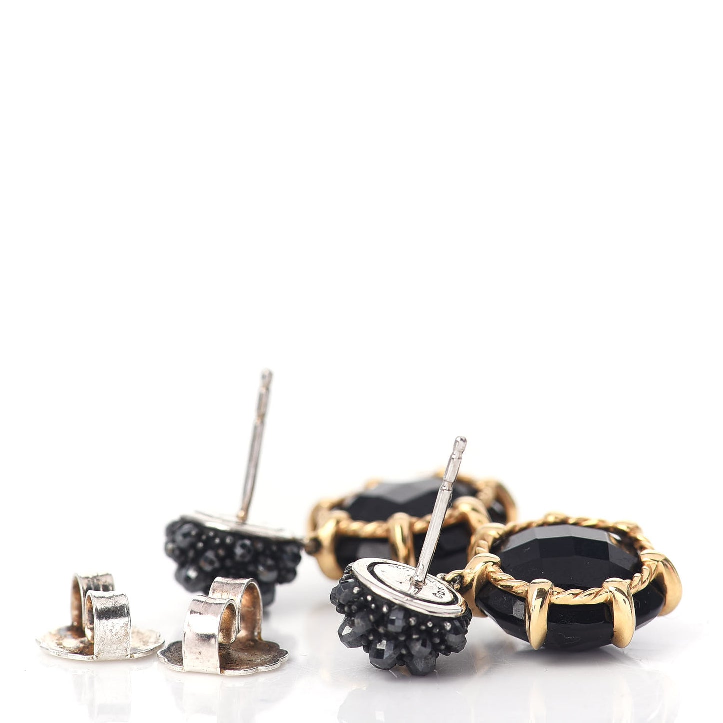 18K Yellow Gold Sterling Silver Black Onyx Hematite Osetra Berries Drop Earrings