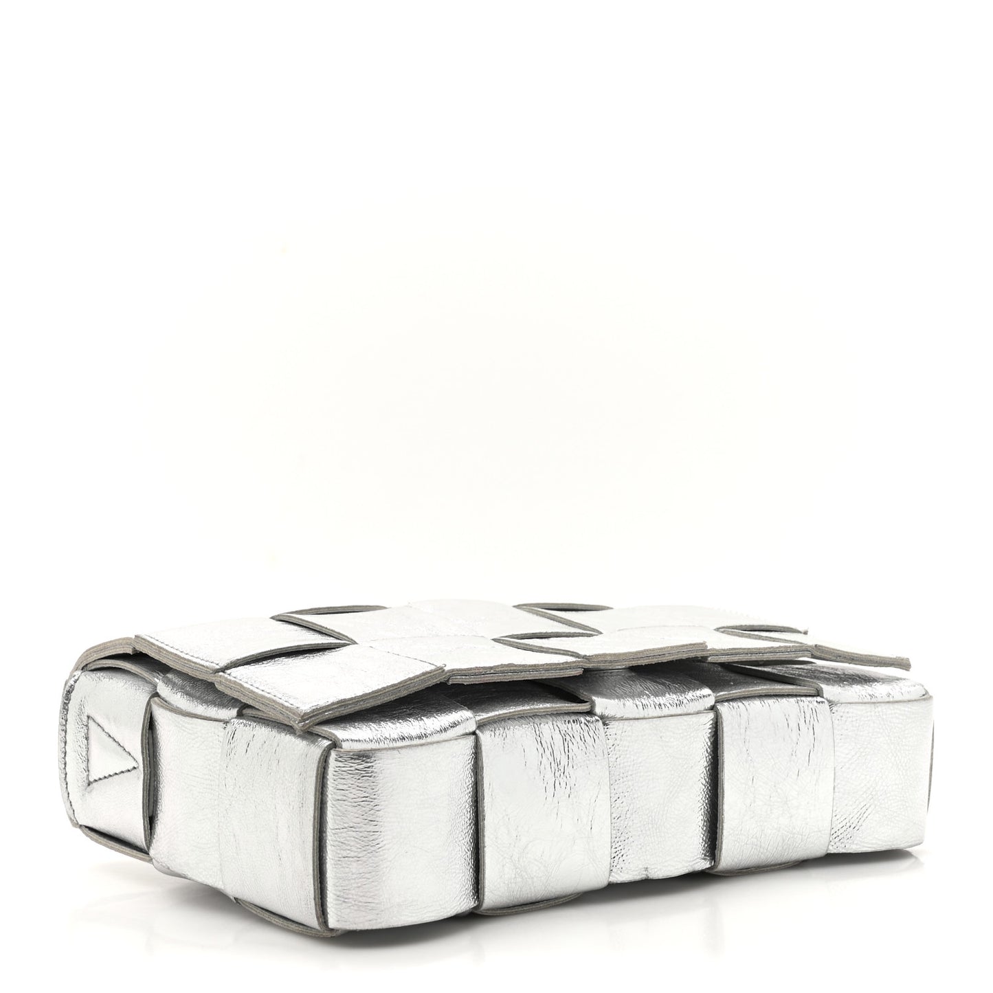 Metallic Lambskin Maxi Intrecciato Cassette Crossbody Bag Silver