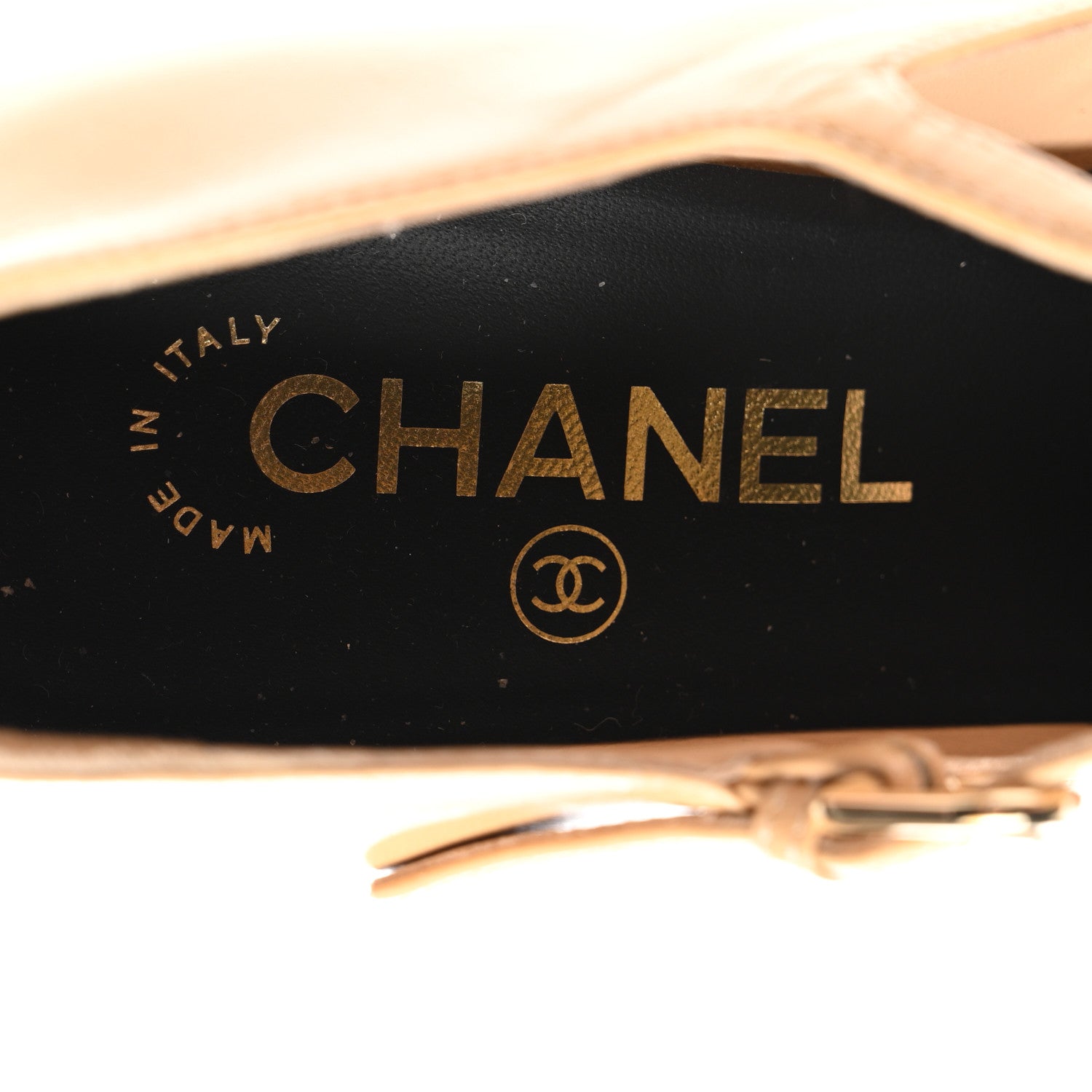 Chanel Shiny Goatskin Pearls Cap Toe Open Slingback Pumps 39 Beige Black 7 of 9