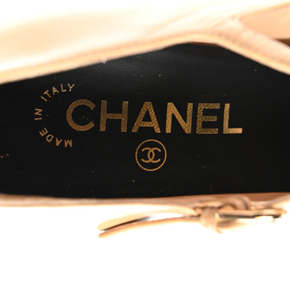 Chanel Shiny Goatskin Pearls Cap Toe Open Slingback Pumps 39 Beige Black 7 of 9