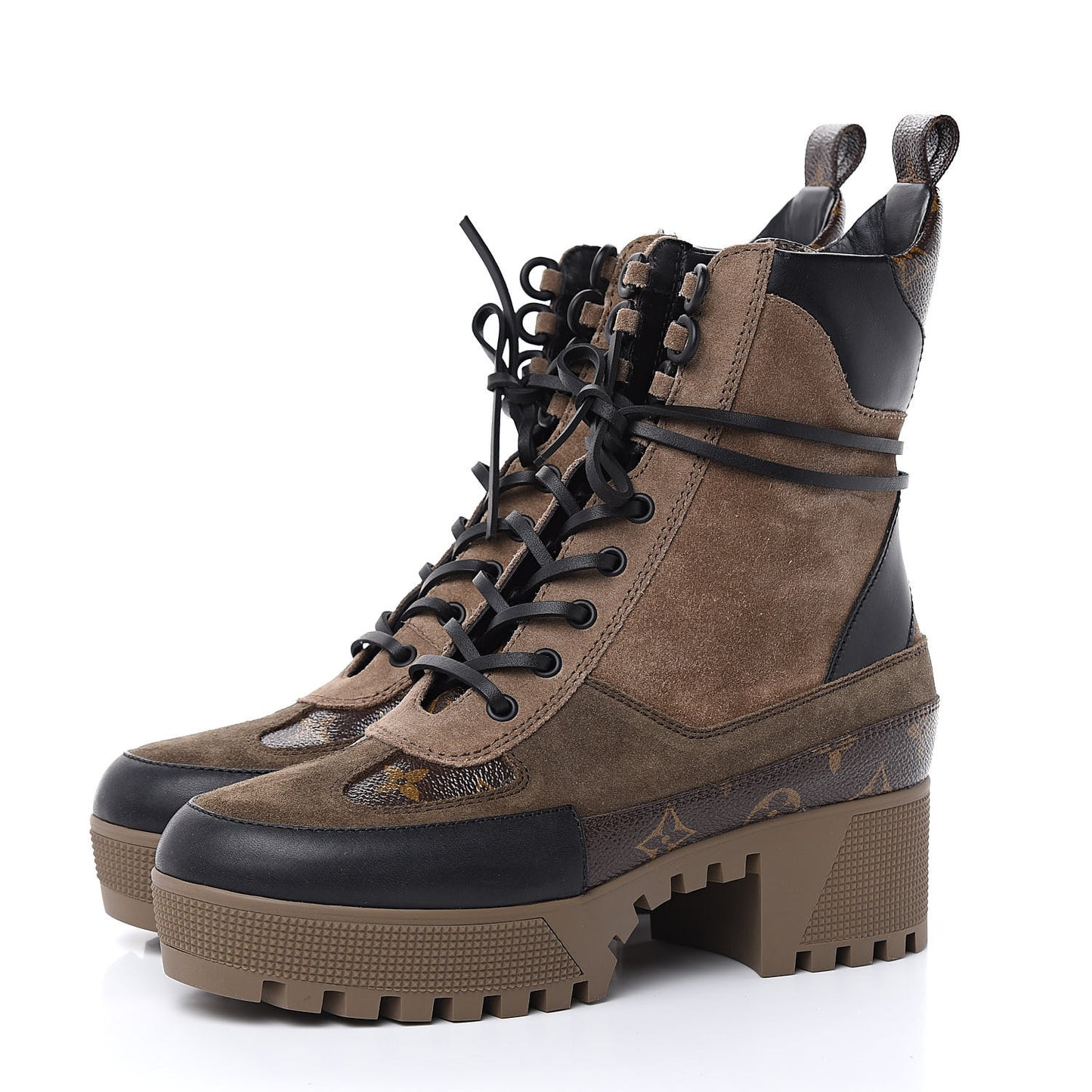 Suede Calfskin Monogram Laureate Platform Desert Boots 39 Taupe