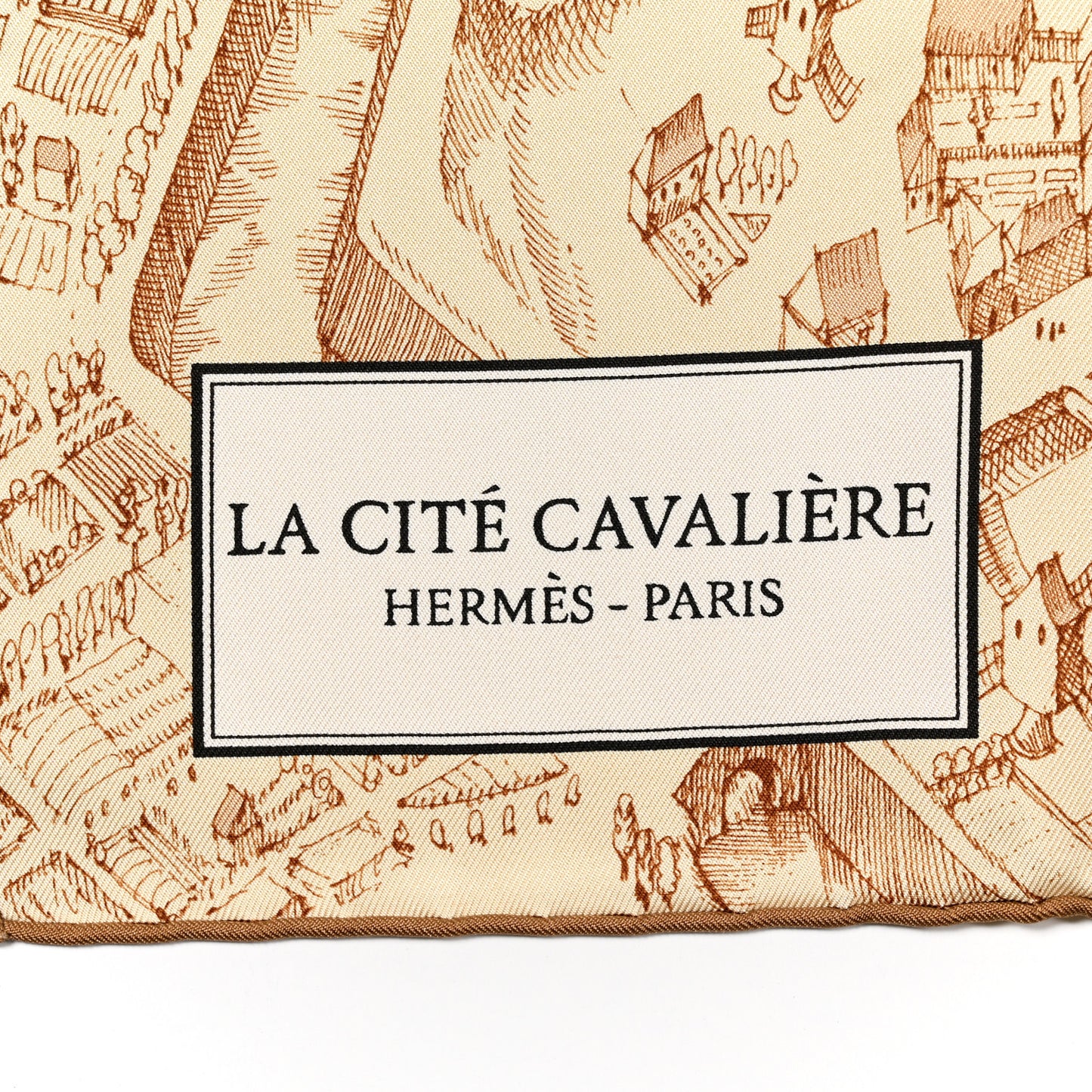 Silk Twill La Cite Cavaliere Scarf 90 Creme Camel Tabac