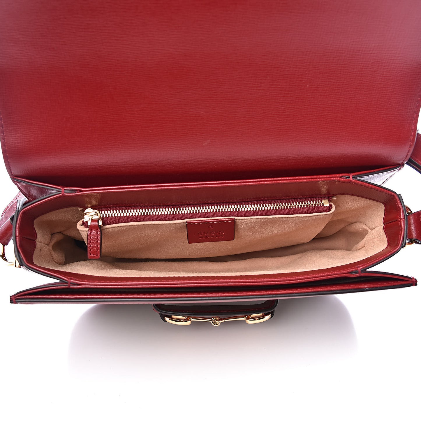 GG Supreme Monogram Azalea Calfskin Horsebit 1955 Shoulder Bag Beige Ebony New Cherry Red