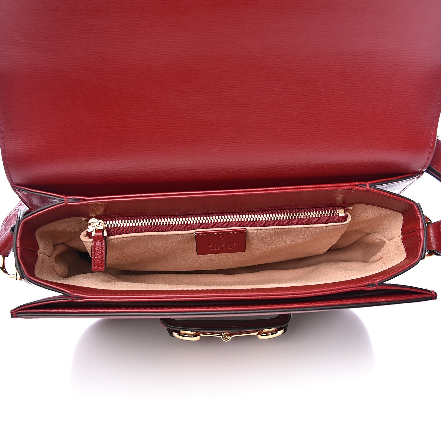 Gucci GG Supreme Monogram Azalea Calfskin Horsebit 1955 Shoulder Bag Beige Ebony New Cherry Red 5 of 11