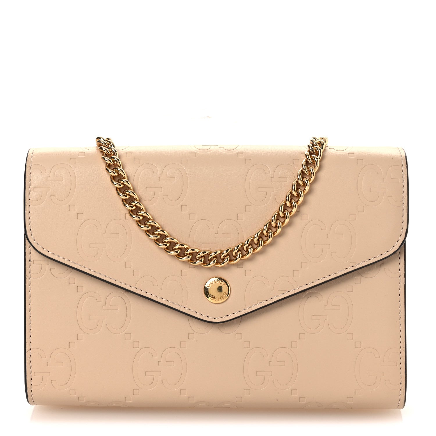 Gucci Calfskin GG Debossed Chain Wallet Black Souffle Rose 1 of 11