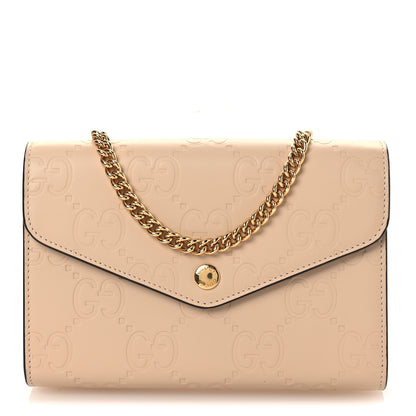 Gucci Calfskin GG Debossed Chain Wallet Black Souffle Rose 1 of 11
