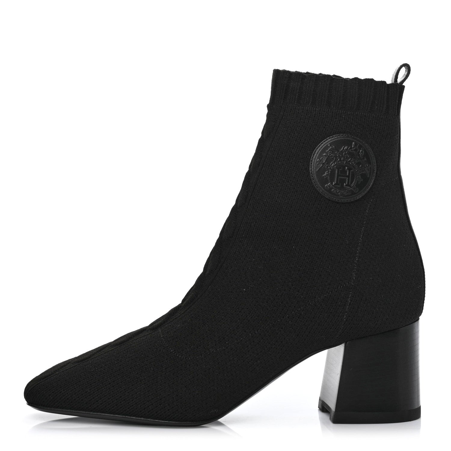 Hermes Knit Calfskin Volver Ankle Boots 37.5 Black 1 of 8