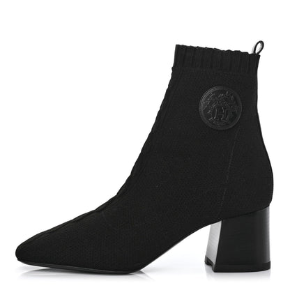 Hermes Knit Calfskin Volver Ankle Boots 37.5 Black 1 of 8