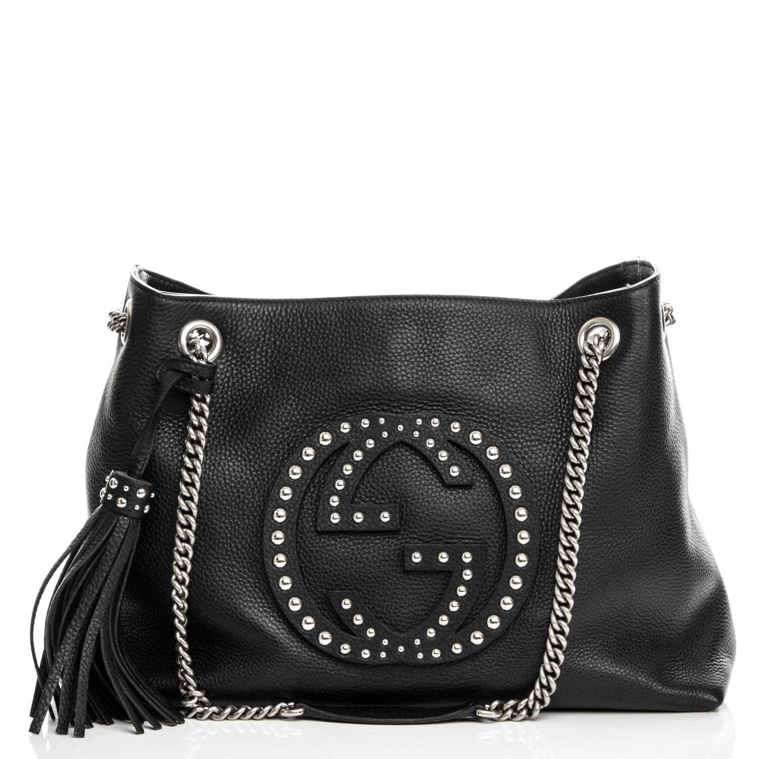 Gucci Pebbled Calfskin Studded Medium Soho Chain Shoulder Bag Black 1 of 6