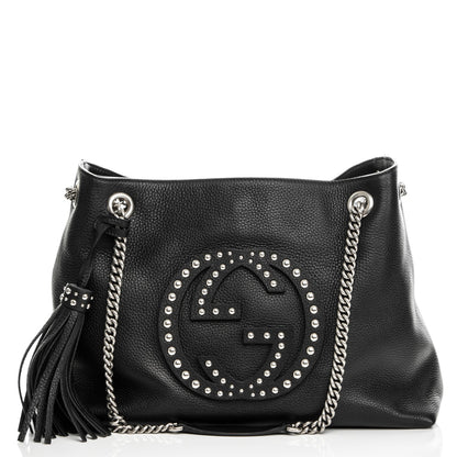Gucci Pebbled Calfskin Studded Medium Soho Chain Shoulder Bag Black 1 of 6