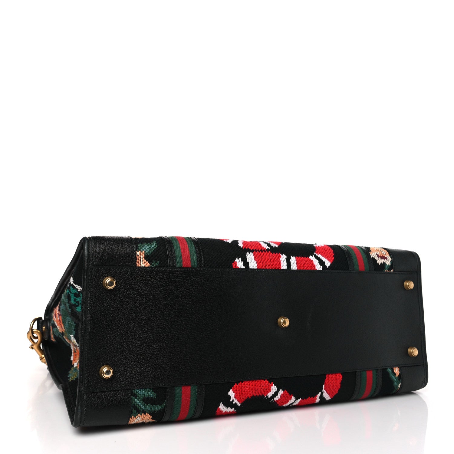Gucci Needlepoint Calfskin Kingsnake Web Large Duffle Bag Black Multicolor 3 of 11
