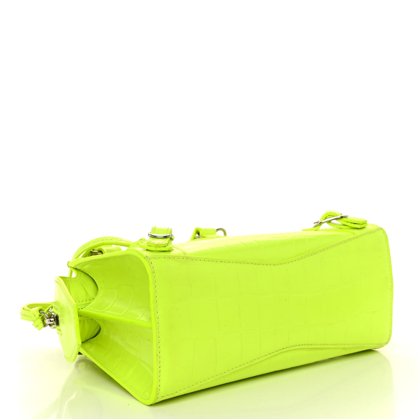 Semi Shiny Calfskin Crocodile Embossed Neo Classic Silver Hardware Mini City Fluo Yellow