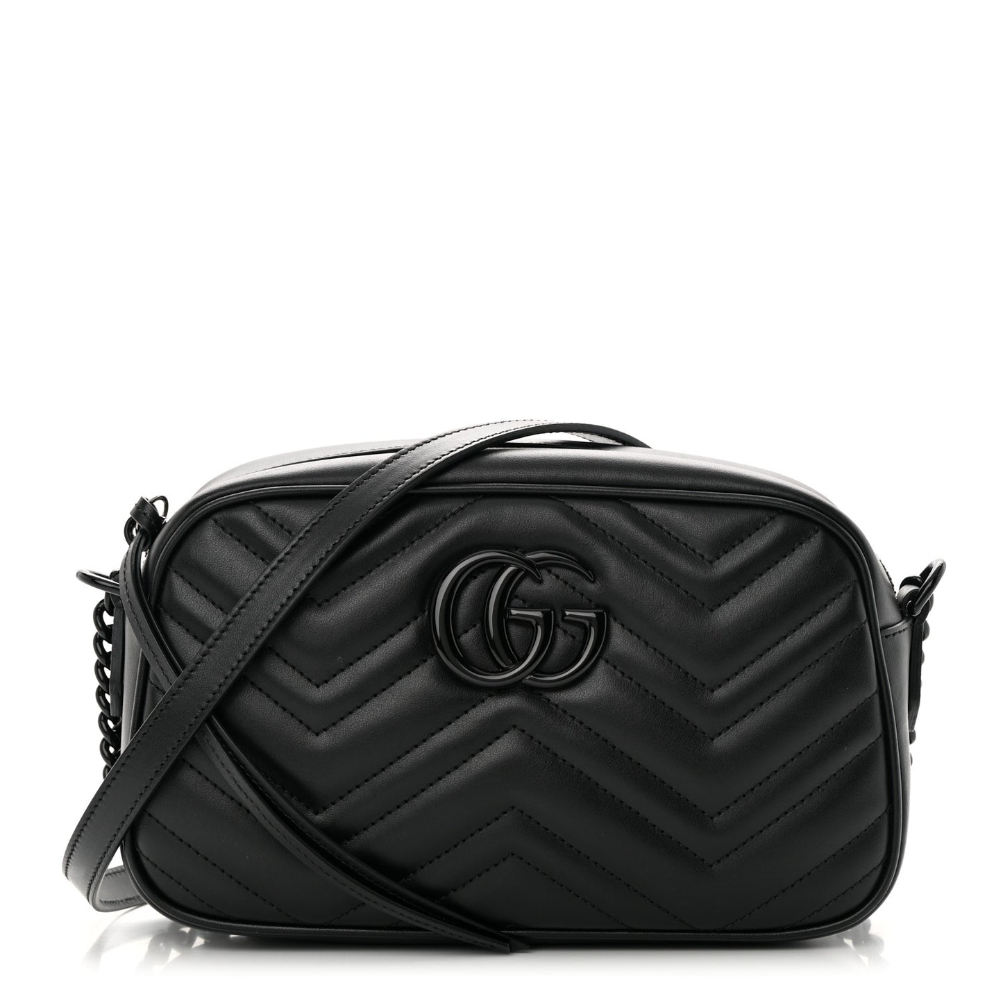 Calfskin Matelasse Monochrome Small GG Marmont Chain Shoulder Bag Black