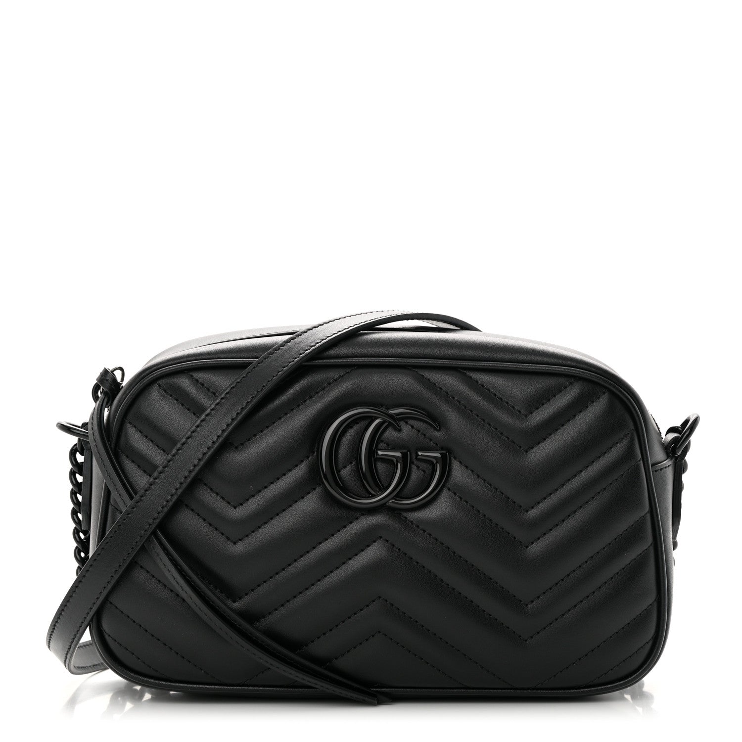 Gucci Calfskin Matelasse Monochrome Small GG Marmont Chain Shoulder Bag Black 1 of 11