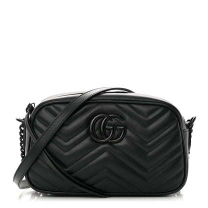 Gucci Calfskin Matelasse Monochrome Small GG Marmont Chain Shoulder Bag Black 1 of 11
