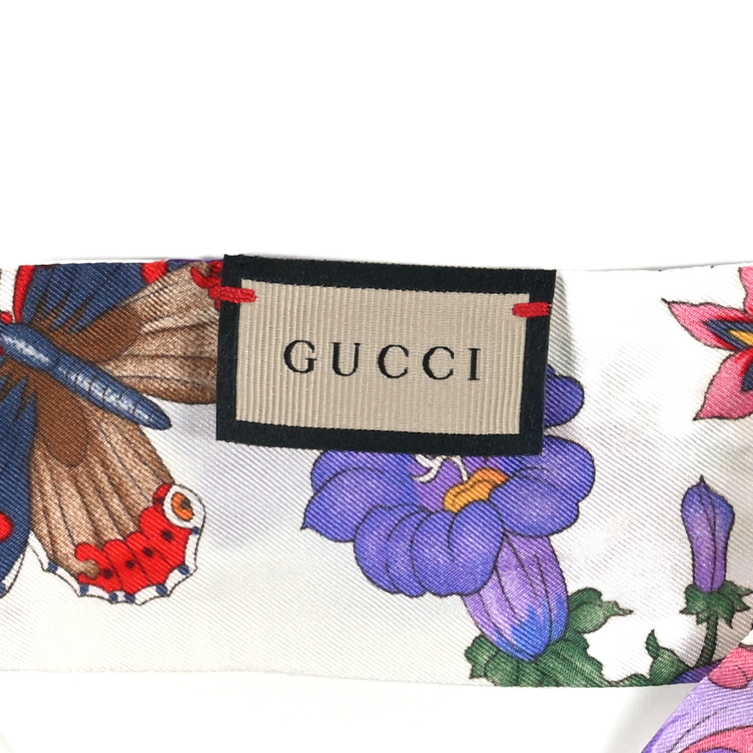 Gucci Silk Twill Floriso Neck Bow Scarf White Black 2 of 3