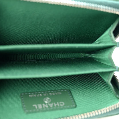 Chanel Lambskin Quilted Zip Around Coin Purse Wallet Green 5 of 8