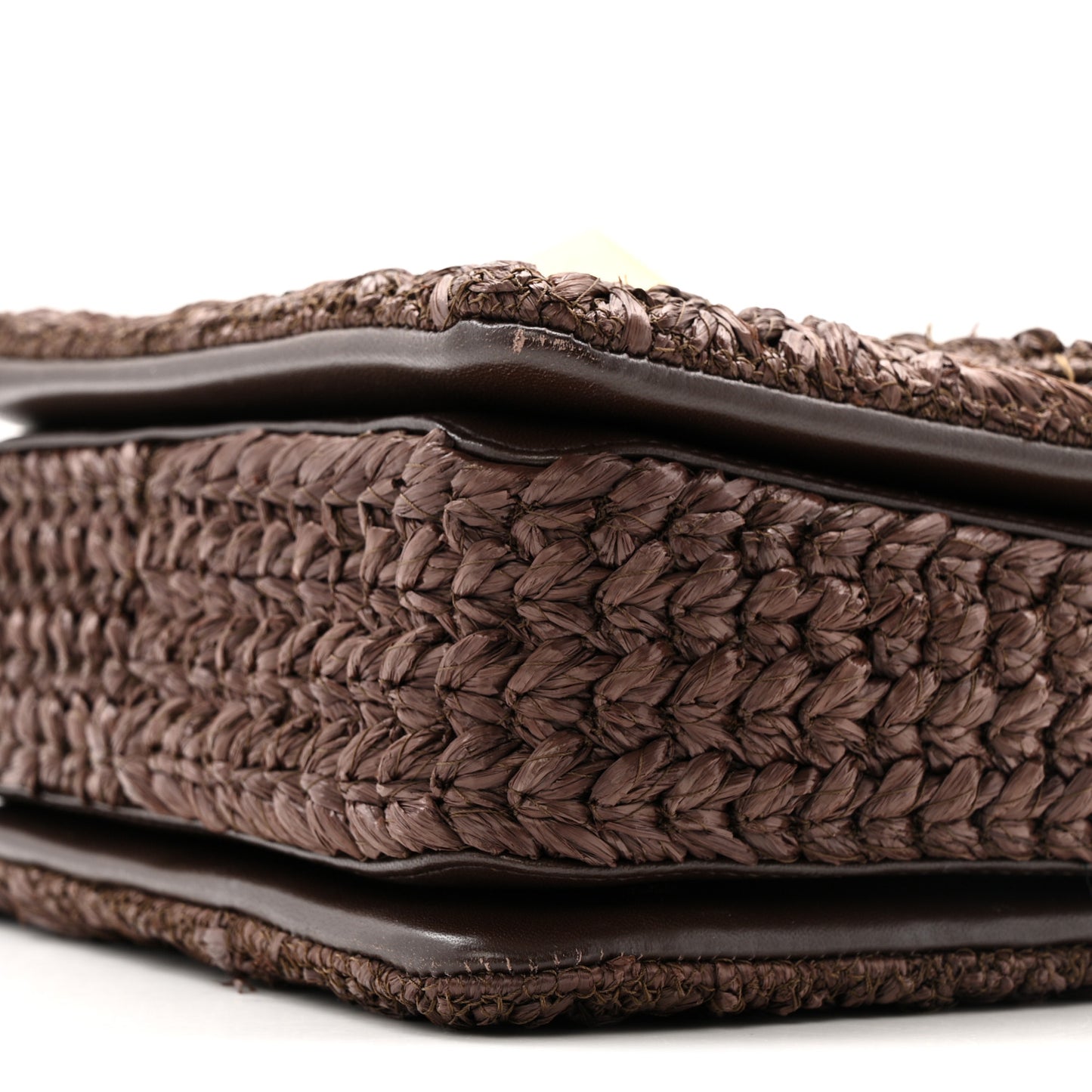 Raffia One Stud Chain Clutch Dark Brown