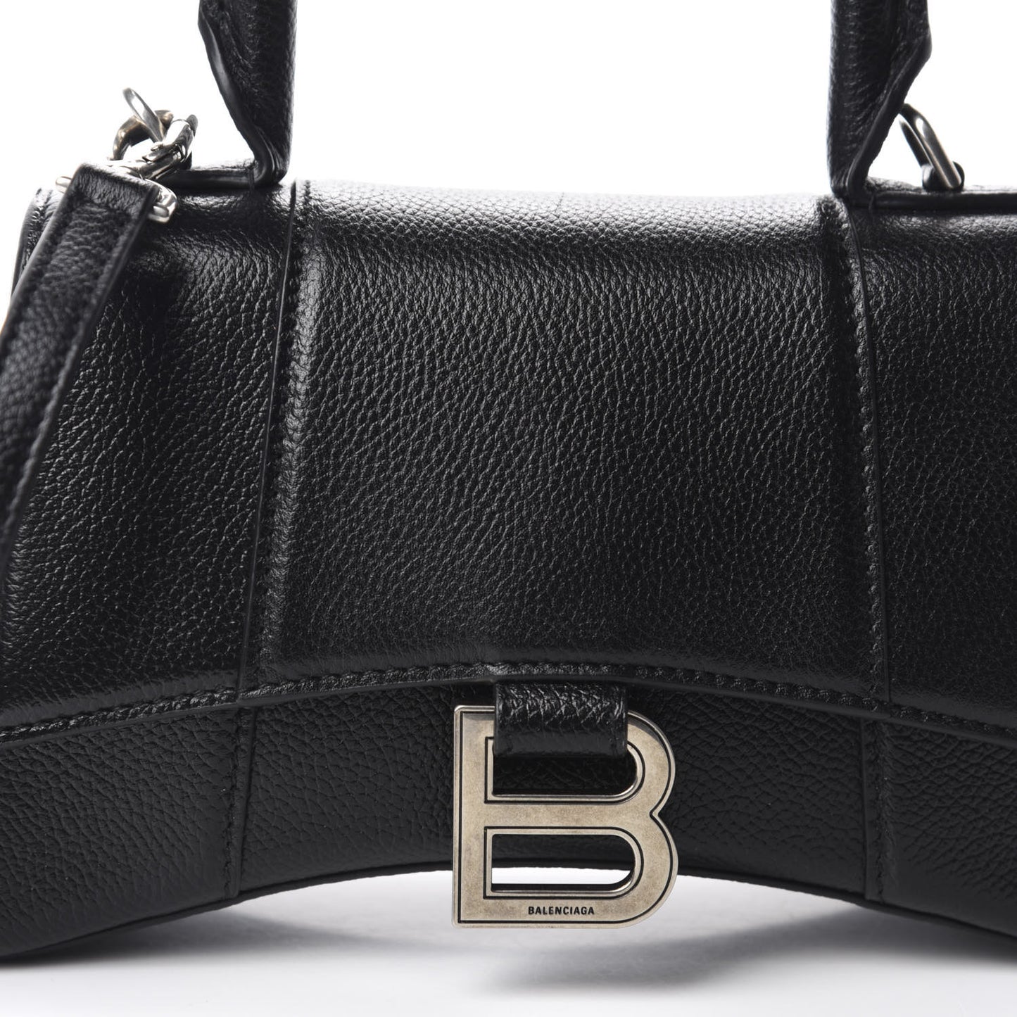 Grained Calfskin Hourglass Top Handle Bag XS Black
