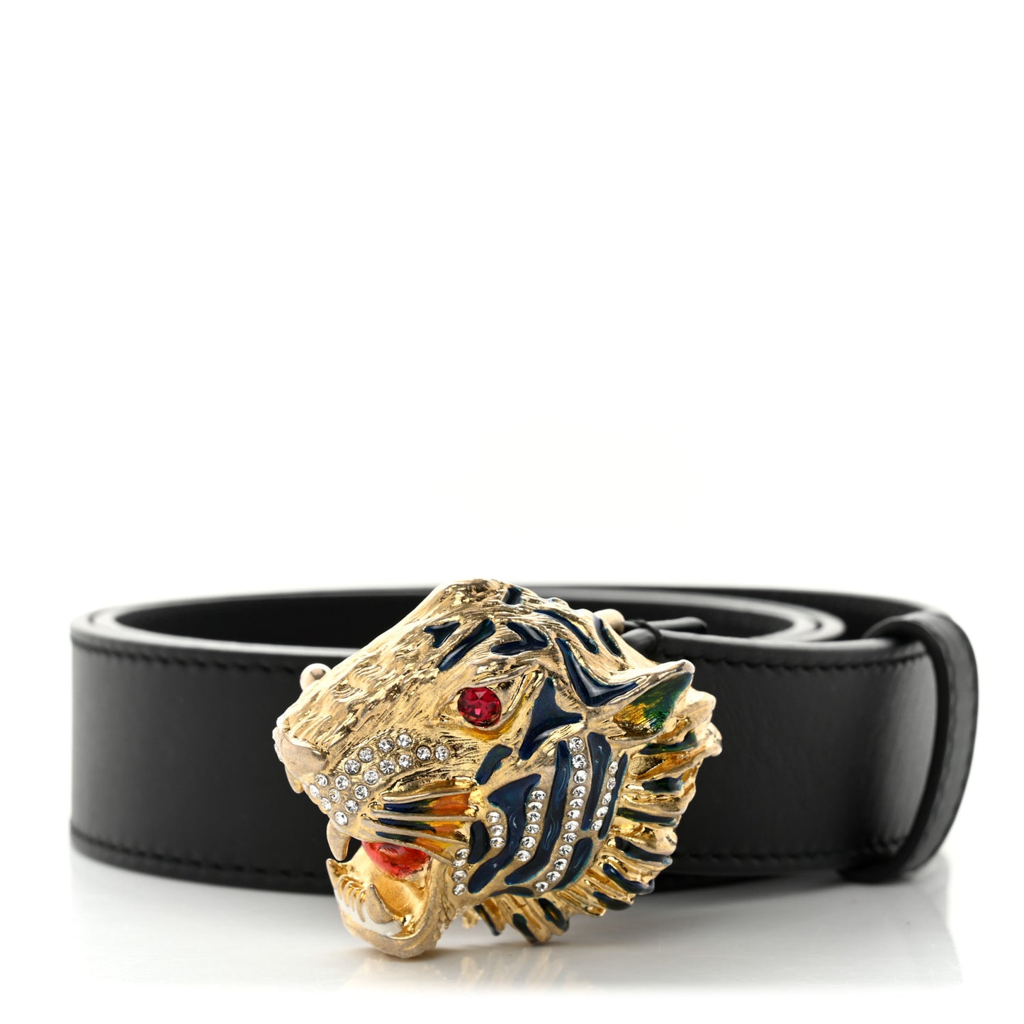 Calfskin Crystal Metal Tiger Head Buckle 30mm Belt 70 28 Black Multicolor