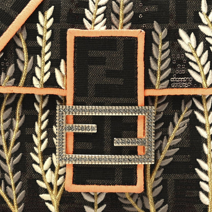 Fendi Fabric Jacquard FF 1974 Plant Embroidered Baguette Tobacco Moro Orange 11 of 14