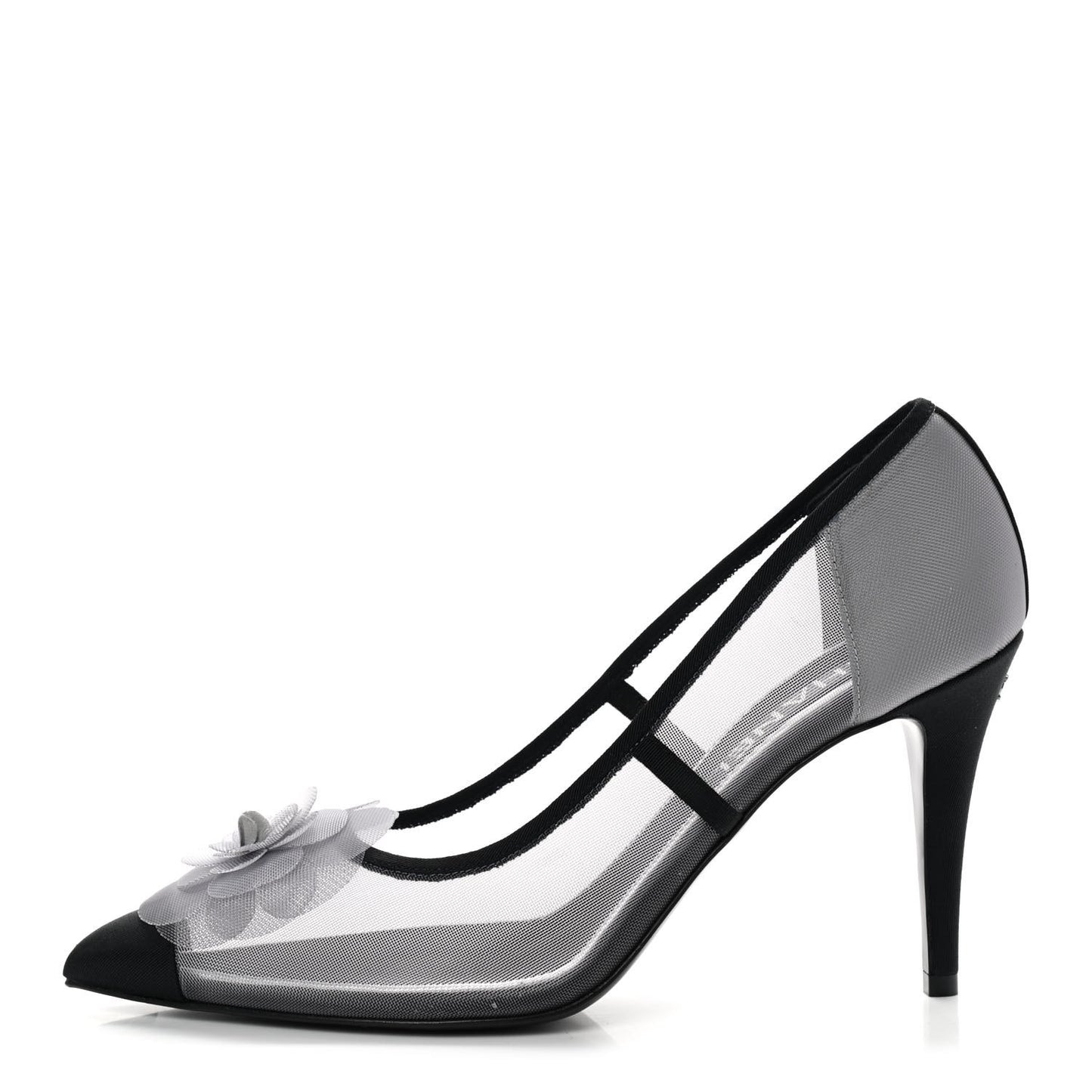 Mesh Grosgrain Camellia Pumps 40 Grey Black