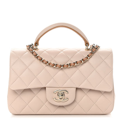 Chanel Lambskin Quilted Bi-Color Mini Top Handle Rectangular Flap Ecru Dark Beige 1 of 12