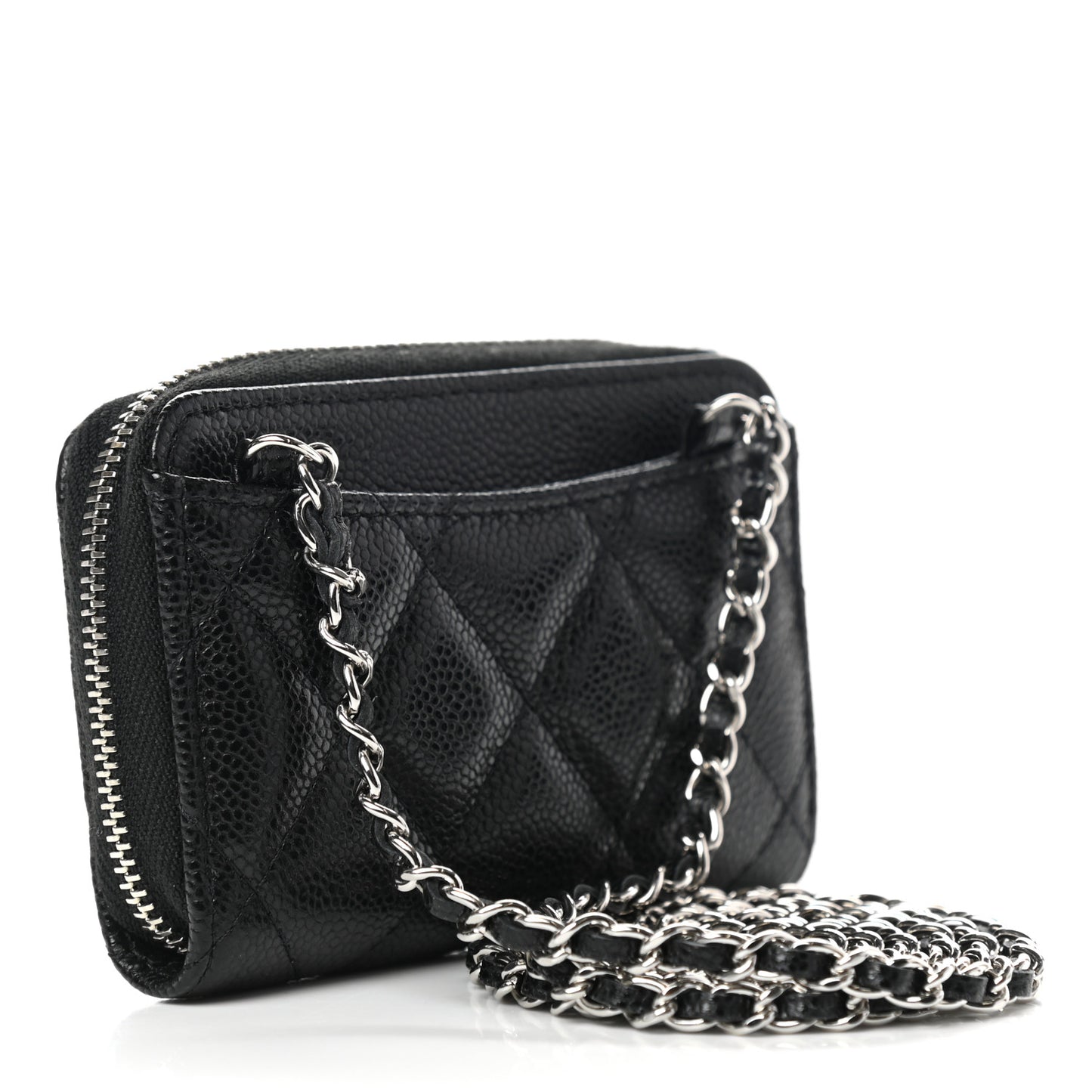 Caviar Quilted Zip Around Coin Purse Wallet On Chain Black