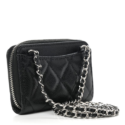 Chanel Caviar Quilted Zip Around Coin Purse Wallet On Chain Black 3 of 7