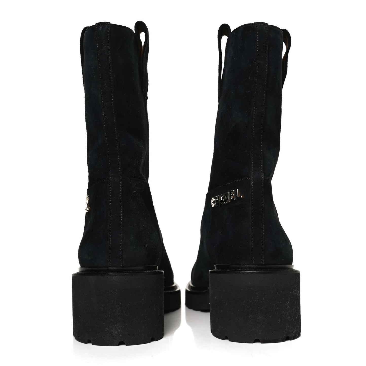 Suede Calfskin CC Cap Toe Boots 36 Navy Black