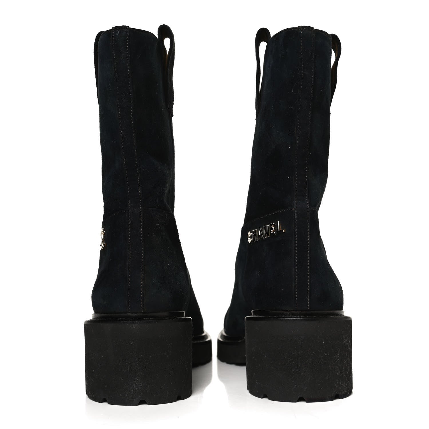Chanel Suede Calfskin CC Cap Toe Boots 36 Navy Black 6 of 13