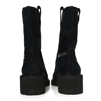 Chanel Suede Calfskin CC Cap Toe Boots 36 Navy Black 6 of 13