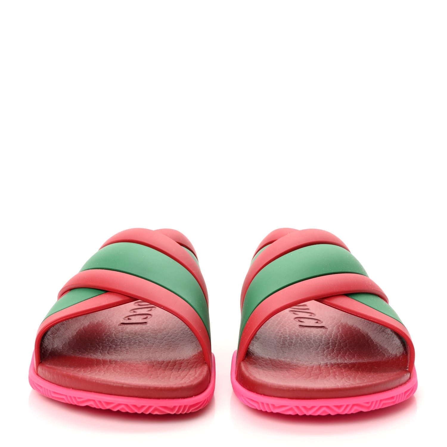 Gucci Rubber Web Womens Criss Cross Slide Sandals 35 Coral New Shamarock 2 of 9
