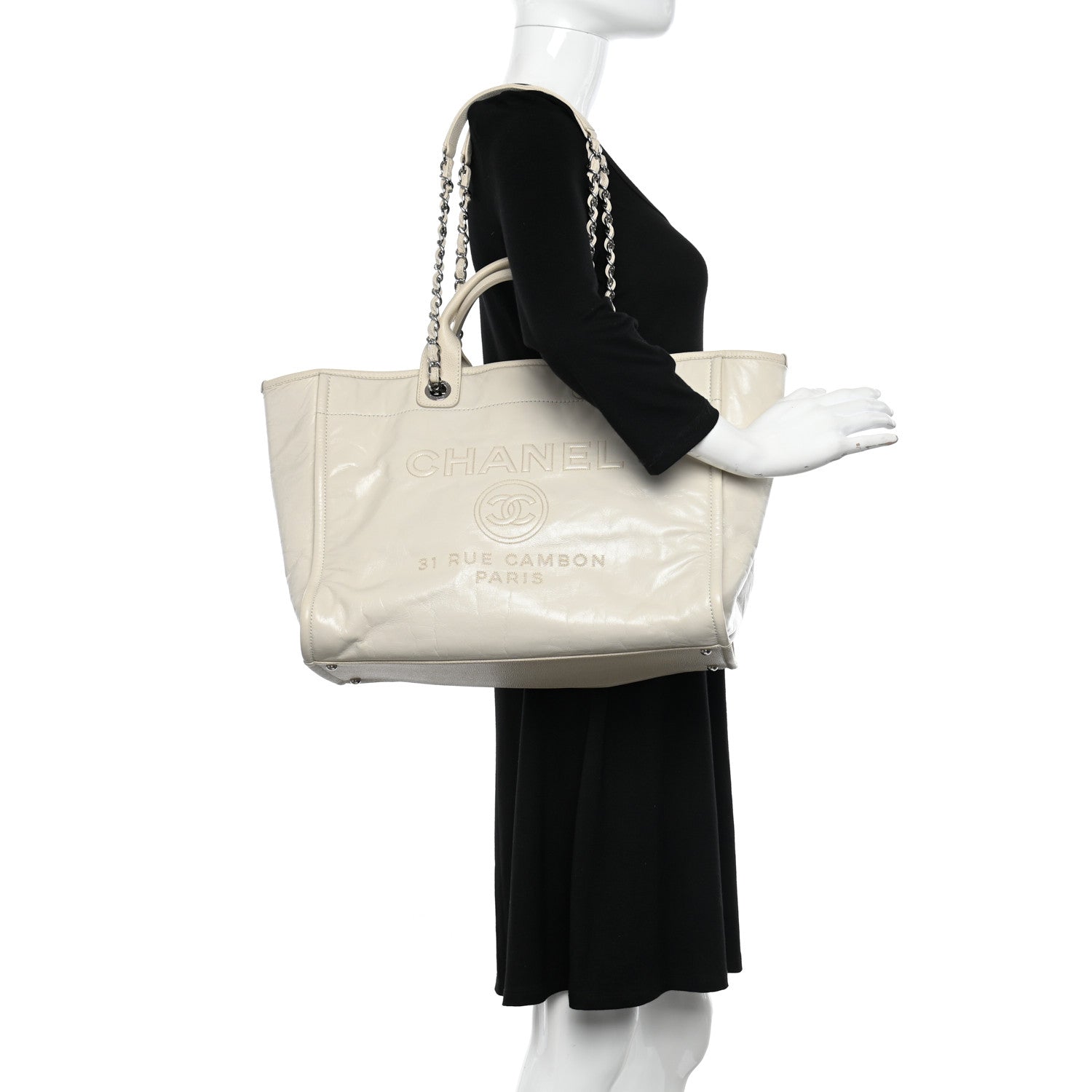 Chanel Glazed Calfskin Medium Deauville Tote Ivory 2 of 13