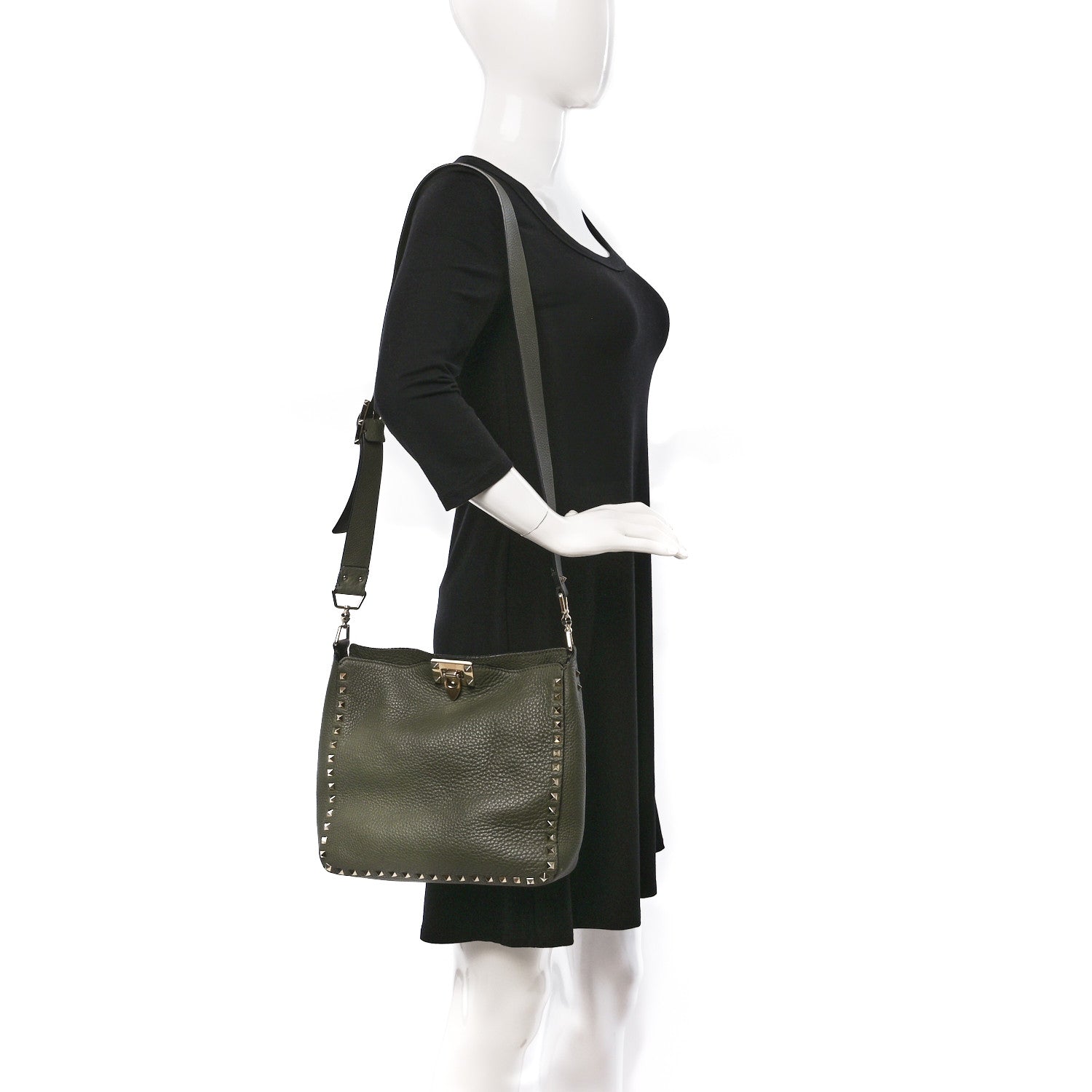 Valentino Garavani Pebbled Calfskin Small Rockstud Flip-Lock Messenger Bag Oasis 2 of 10