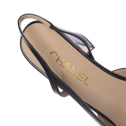 Chanel Goatskin Grosgrain Cap Toe CC Slingback Sandals 39.5 Black 6 of 9