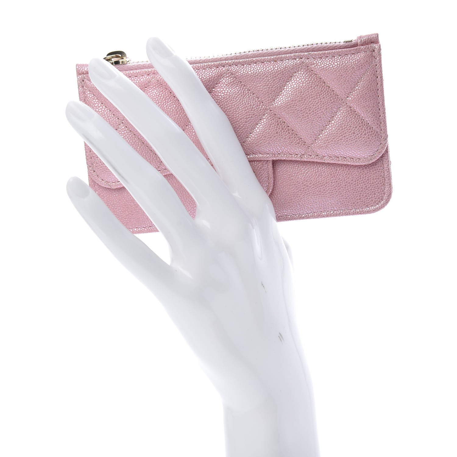 Chanel Iridescent Caviar Quilted Flap Zip Card Holder Pink 2 of 7