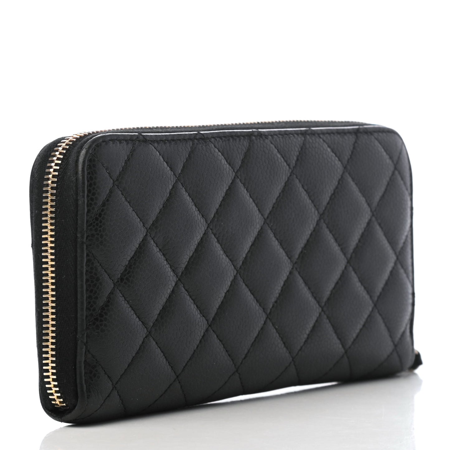 Caviar Quilted Large Gusset Zip Around Wallet Black