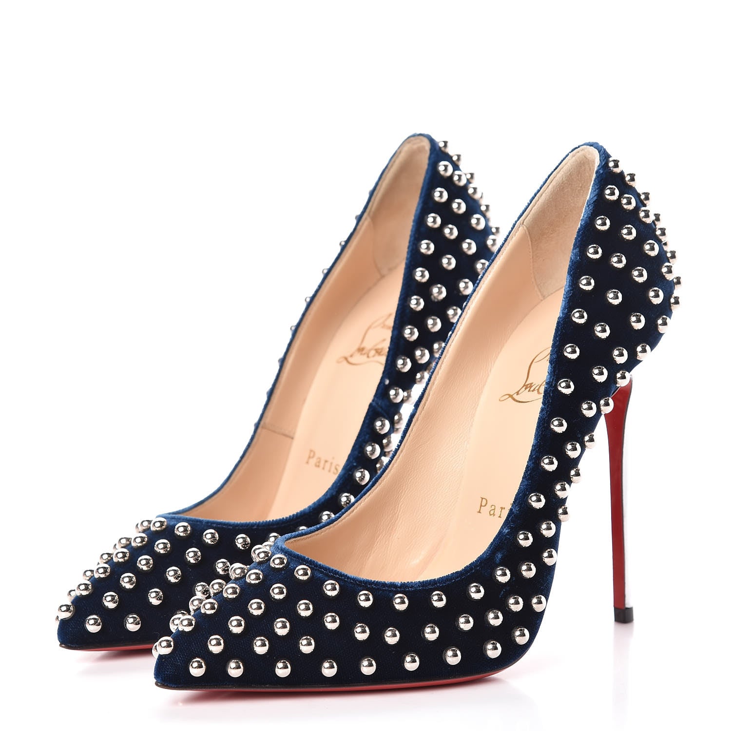 Christian Louboutin Velvet Billy 120 Spike Pumps 36 Silver Eclipse 3 of 8