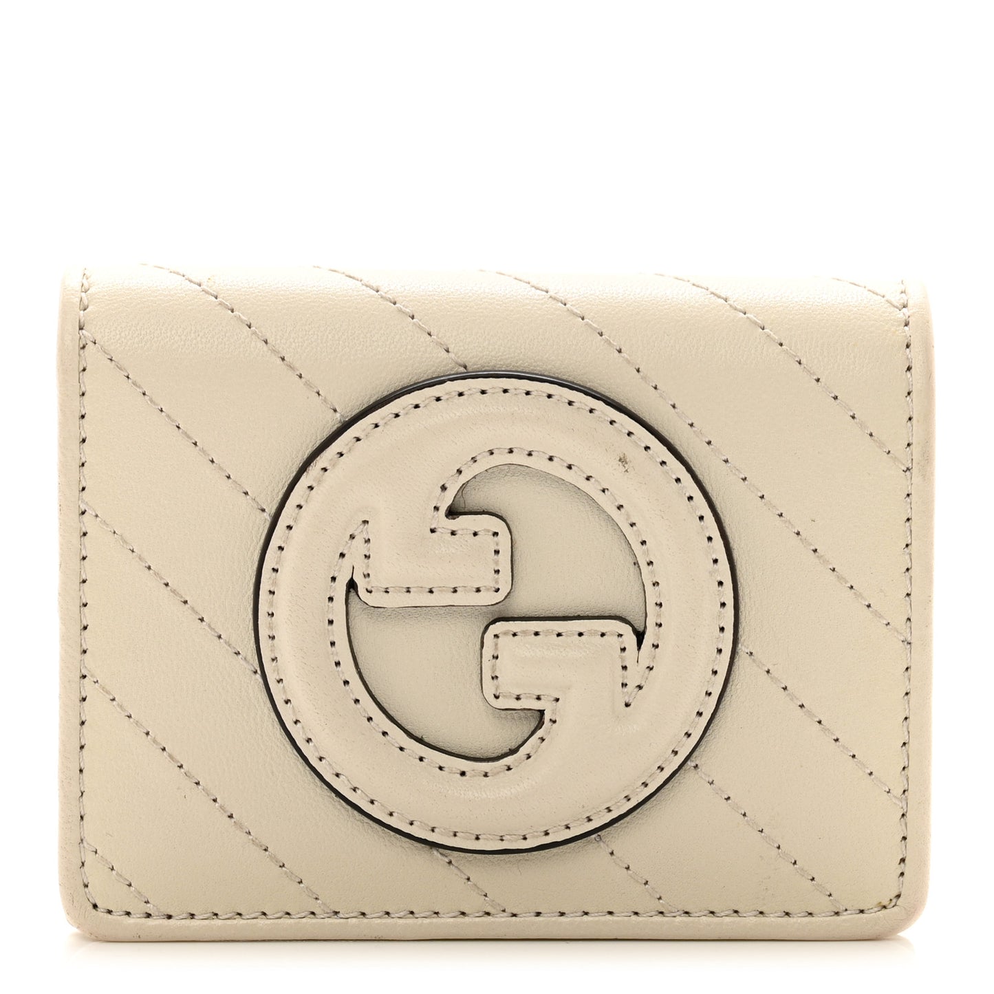 Sakai Be Green Calfskin Diagonal Stitched Blondie Card Case Wallet Mystic White
