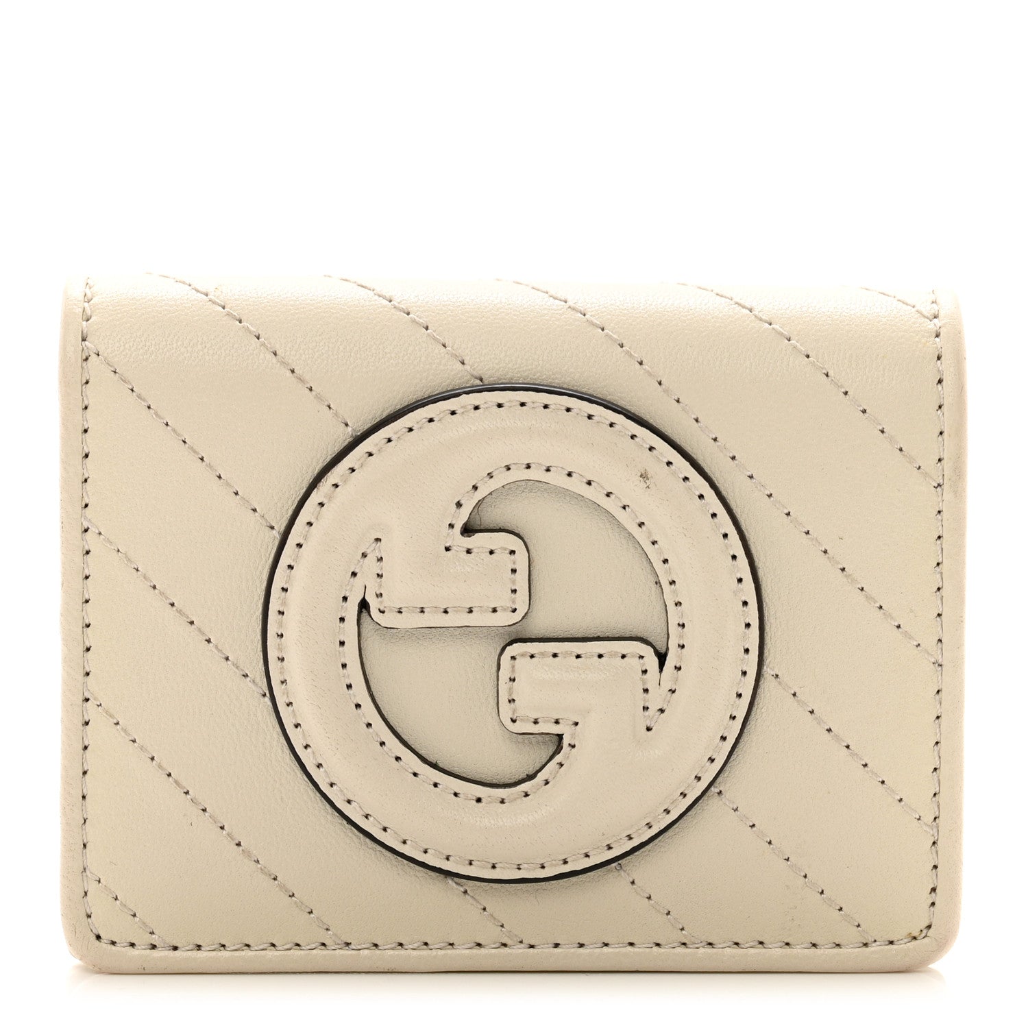 Gucci Sakai Be Green Calfskin Diagonal Stitched Blondie Card Case Wallet Mystic White 1 of 9