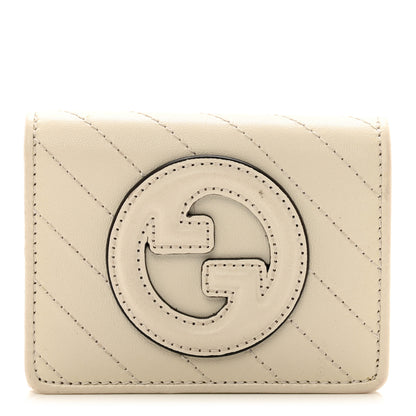 Gucci Sakai Be Green Calfskin Diagonal Stitched Blondie Card Case Wallet Mystic White 1 of 9