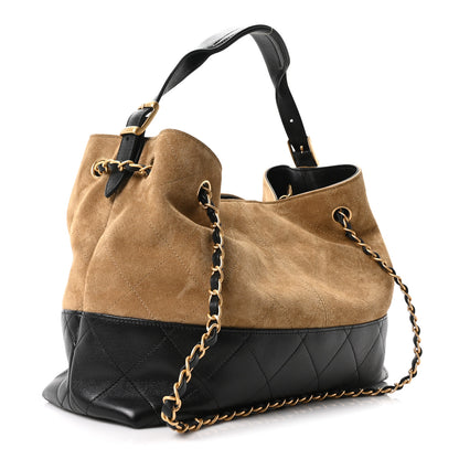 Chanel Suede Calfskin Shiny Lambskin Quilted Small Coco Base Shopping Bag Beige Black 3 of 10