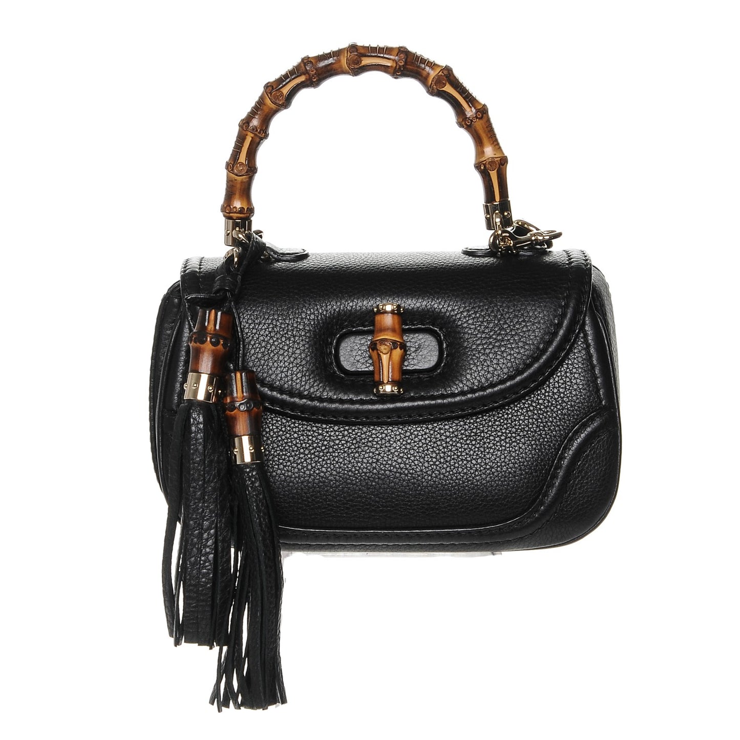 Cellarius Calfskin Small New Bamboo Top Handle Bag Black