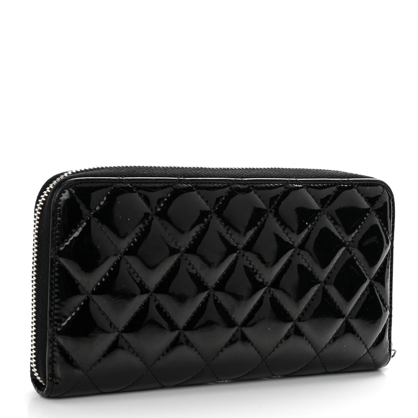 Patent Quilted Zip Around Wallet Black