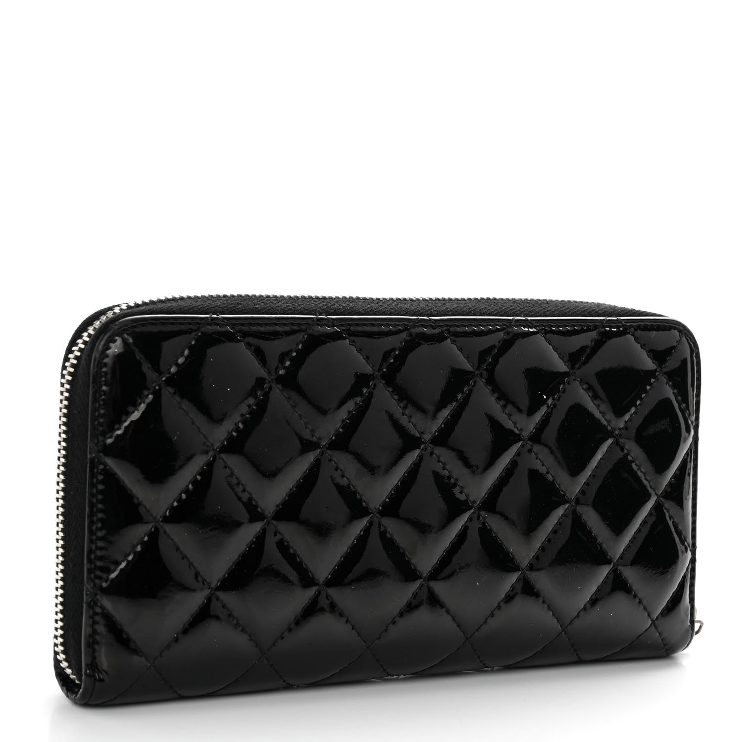 Chanel Patent Quilted Zip Around Wallet Black 3 of 9