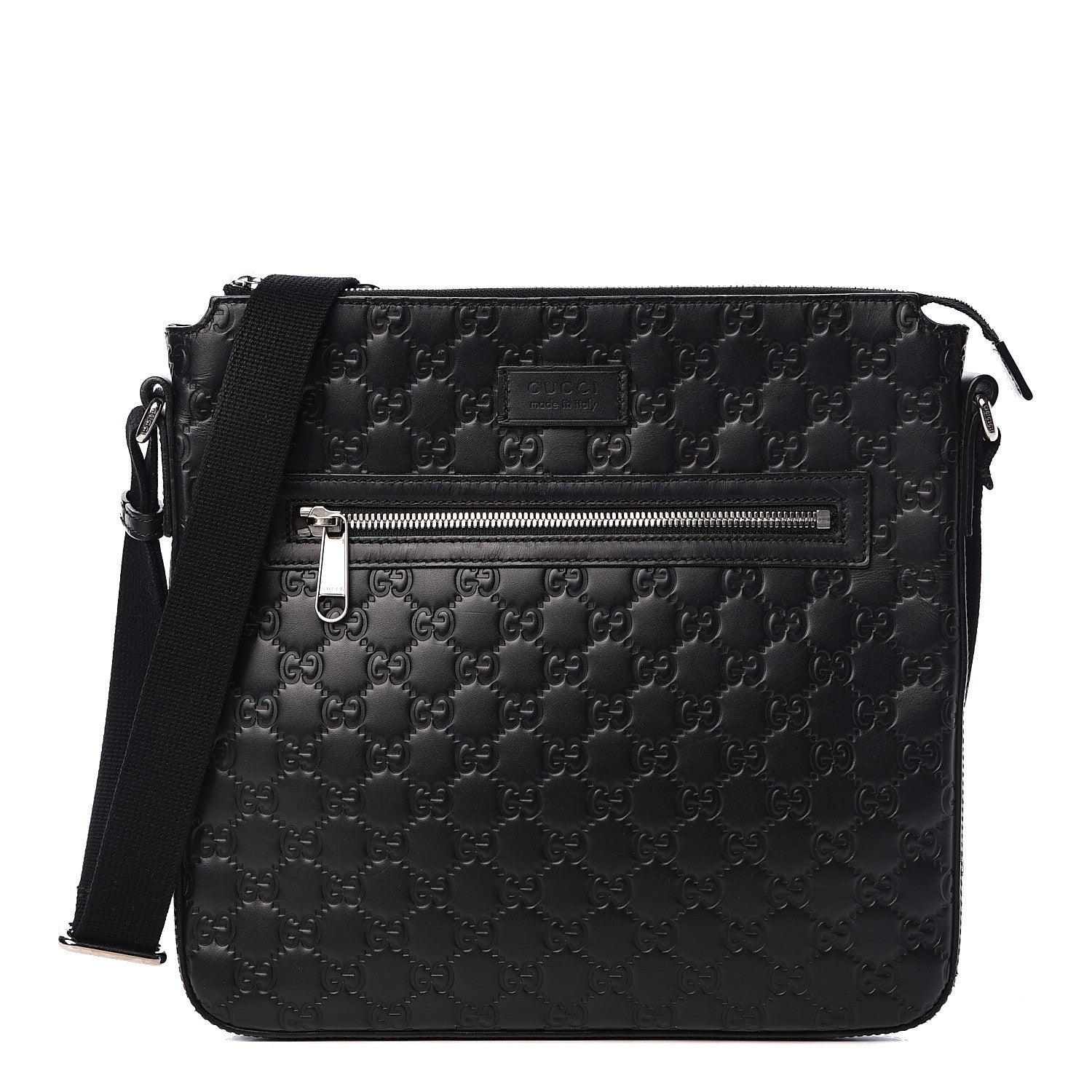 Gucci Guccissima Signature Medium Flat Messenger Bag Black 1 of 13