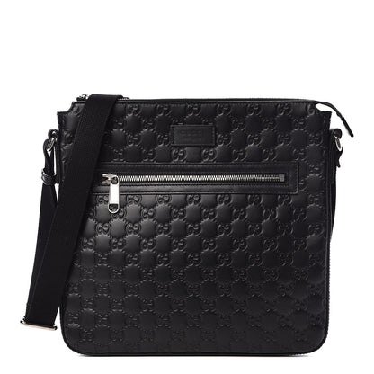 Gucci Guccissima Signature Medium Flat Messenger Bag Black 1 of 13