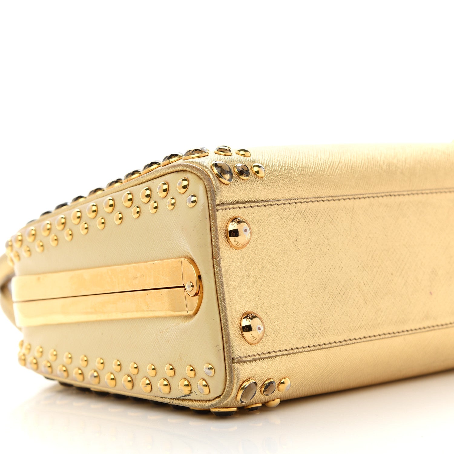 Prada Saffiano Studded Pyramid Bag Gold 7 of 10