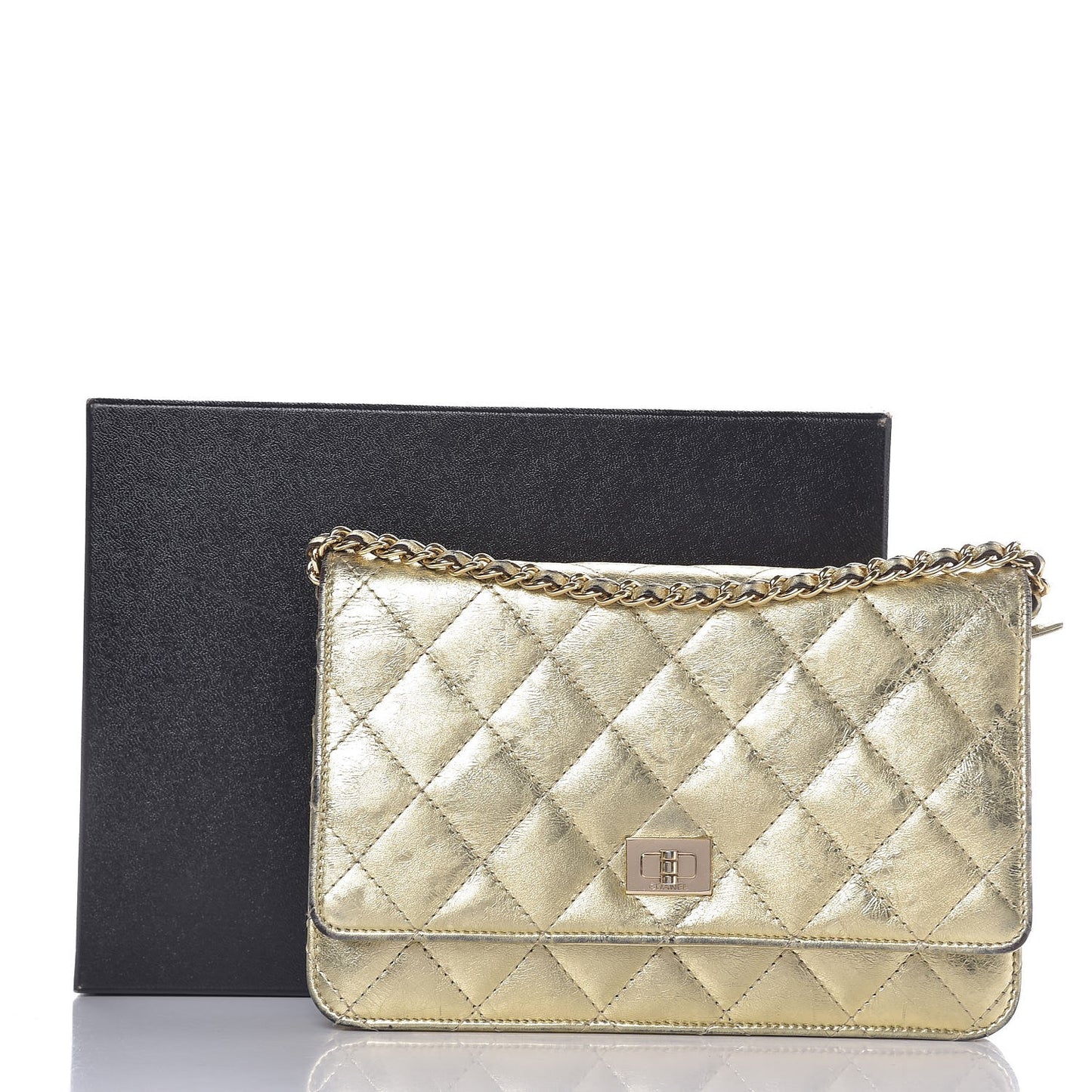 Metallic Aged Calfskin Reissue Wallet On Chain WOC Gold